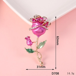 Detailed view of pink rose alloy charm with rhinestones showing 63mm by 31mm size