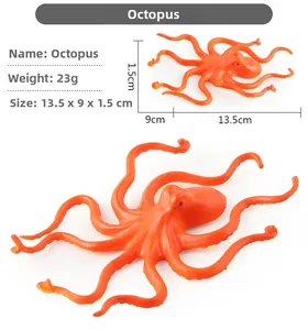 Detailed size chart for orange octopus toy showing 13.5cm length and 23g weight