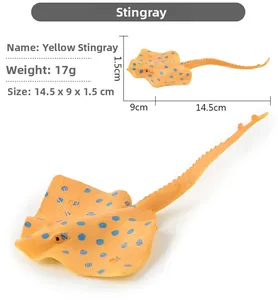 Detailed stingray model toy with yellow spotted skin, 14.5x9x1.5cm size and 17g weight