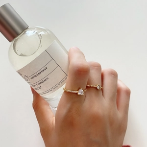Minimalist 925 sterling silver beaded zircon rings with pear-shaped gemstone in gold finish