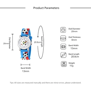 Detailed product parameters of the 3D relief soccer watch with size specifications