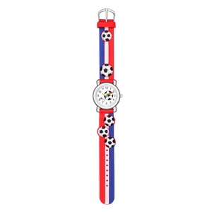 Detailed view of kids quartz watch featuring 3D soccer patterns on a silicone strap