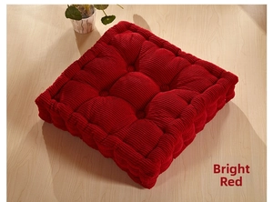 Close-up of red thickened corn velvet seat cushion with nine-hole tufted design