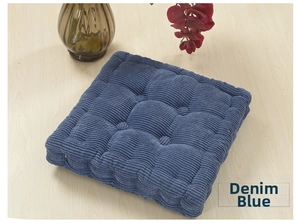 Close-up of Denim Blue thickened corn fleece square seat cushion with 9-hole design