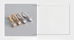 Detail view of S925 sterling silver hoop earrings with clear zircon pendant dimensions
