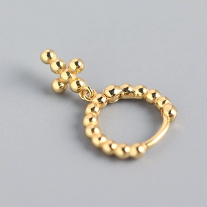 S925 sterling silver cross charm earrings with gold plated bead hoop design