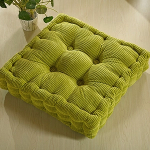 Thick grass green square corduroy seat cushion with nine-hole tufted design for chairs