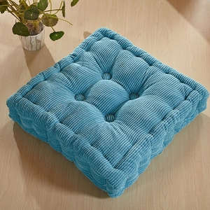 Thick light blue square corn fleece tatami cushion for chair and sofa with 45-degree view