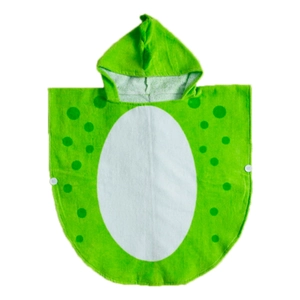 Green dinosaur cartoon hooded cotton bathrobe for toddlers with 3D spine details