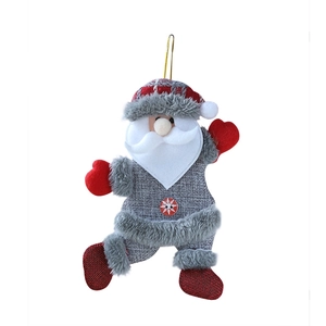 Plush Santa Claus ornament in grey plaid fabric with red accents for Christmas decoration