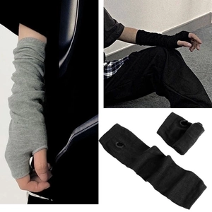 Knitted Long Arm Warmers Fingerless Gloves With Thumb Hole Striped Gothic Punk Ninja Streetwear Unisex Arm Sleeves