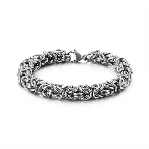 Men Stainless Steel Braided Chain Bracelet Byzantine King Weave Interlocking Domineering Heavy Metal Link Wristband