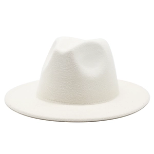 Klassischer weißer Wollfilz-Fedora-Hut mit eingedellter Krone und breiter Krempe für Erwachsene