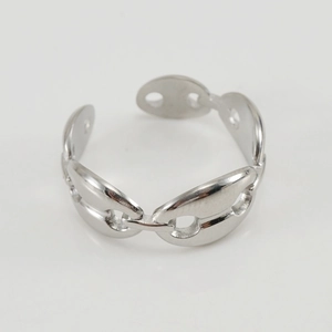 Anillo abierto minimalista de acero inoxidable plateado con diseño de nariz de cerdo