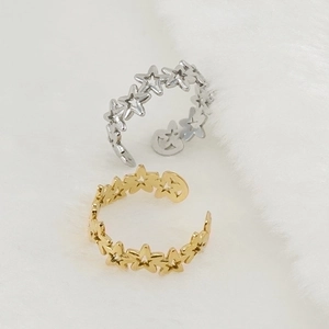 Adjustable hollow star rings in gold and silver stainless steel finish for women