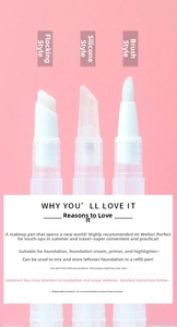 Detailed view of three applicator tips including flocked, silicone, and brush for twist pens