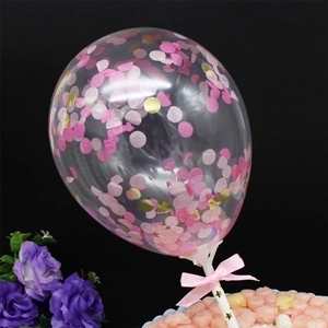 Confetti Balloon Cake Topper Transparent Latex Sequins For Birthday Wedding Party Ins Style With Bow Ribbon Star Stick
