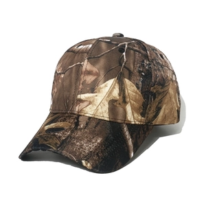 Close-up of tactical camo baseball cap showing bionic forest leaf pattern and fabric texture