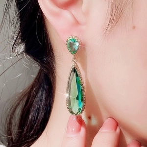 Boucles D'oreilles Goutte D'eau Laiton Zircone Cubique Pierre Gemme Synthétique Longues Vintage Luxe Mariage Soirée