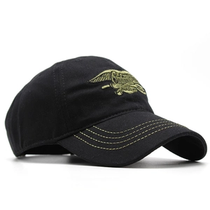 Casquette de baseball noire tactique avec broderie Navy SEALs et coutures jaunes sur la visière