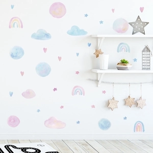 Watercolor cloud and rainbow wall stickers set for nursery room wall decoration