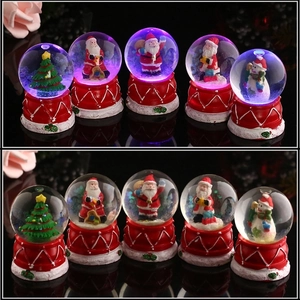 Christmas Snow Globe Musical LED Light Glowing Santa Claus Snowman Resin Glass Crystal Ball Desktop Decor Gift