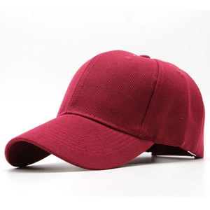 Detailed side view of a burgundy cotton twill baseball cap showing six-panel crown structure
