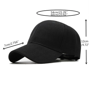 Size chart showing 7cm brim, 12cm height and 54-60cm adjustable baseball cap circumference