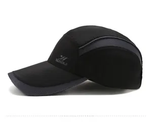 Side view of black quick-dry baseball cap featuring breathable honeycomb mesh panels
