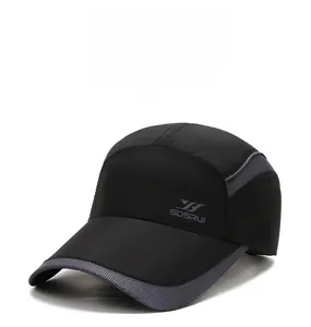 Close-up of breathable mesh panels and SDSRUI logo on black quick-dry baseball cap