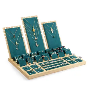 Présentoirs À Bijoux En Bois De Bambou Et Velours Organisateurs Pour Collier Boucle D'oreille Bague Bracelet Montre Rétro