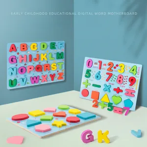 Wooden Alphabet Letter And Number Shape Puzzle Board Montessori Early Educational Learning Toy For Toddlers Kids