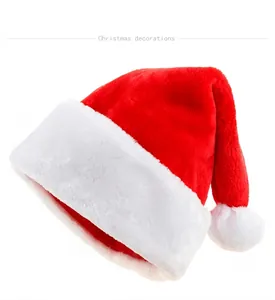 Deluxe thickened plush Santa hat with long red fur and a classic white pom-pom