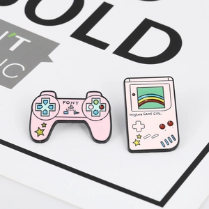 Pink retro game controller and gameboy enamel pins for girls in zinc alloy finish