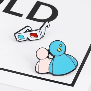 Enamel pin set featuring retro 3D glasses and blue star character on alloy brooch