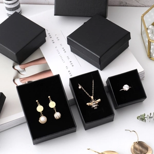 Textured black jewelry box set for rings, earrings and necklaces with foam inserts