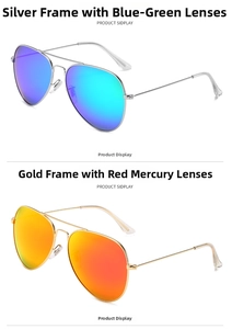 Detail view of aviator polarized sunglasses with gold and silver metal frames and gradient lenses
