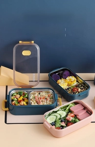 Detail of 304 stainless steel lunch box with dual compartments and secure sealing lid