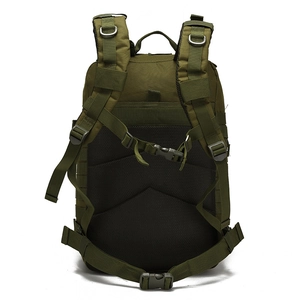 Close-up of tactical backpack featuring breathable mesh back and padded S-straps