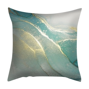 Square throw pillow cover featuring artistic blue and gold fluid marble texture design