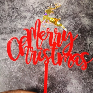 Merry Christmas Cake Topper Reindeer Silhouette Acrylic Mirror Golden Red Festive Holiday Party Dessert Decoration Sign