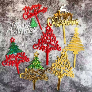 Set of 8 colorful acrylic Merry Christmas cake toppers in festive tree and script designs