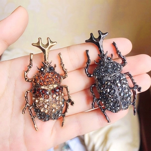 Retro insect beetle brooches with sparkling rhinestones in bronze and gunmetal finish