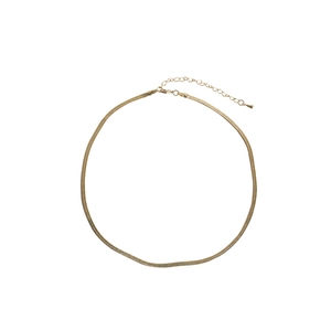 Elegant gold-plated flat snake chain necklace with lobster clasp on white background