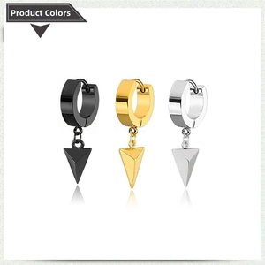 Three-piece set of black gold and silver stainless steel hoop earrings with triangle charms