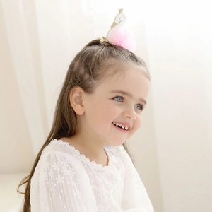 Pink swan feather hair clip with gold crown for girls' princess party photo props