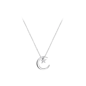 925 sterling silver moon and star pendant necklace with cubic zirconia for women