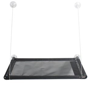 Black mesh window cat hammock with suction cups and sturdy steel wire supports