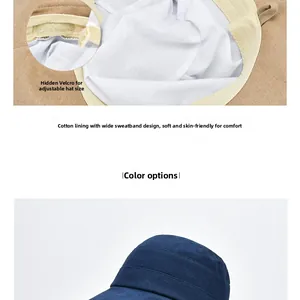 Detail of adjustable velcro strap and breathable cotton lining inside sun hat