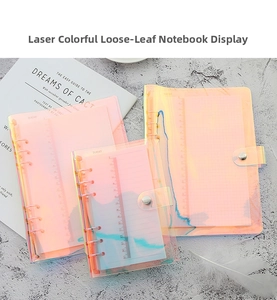 Detail of A5 A6 laser loose-leaf notebooks with transparent covers and 6-ring binders